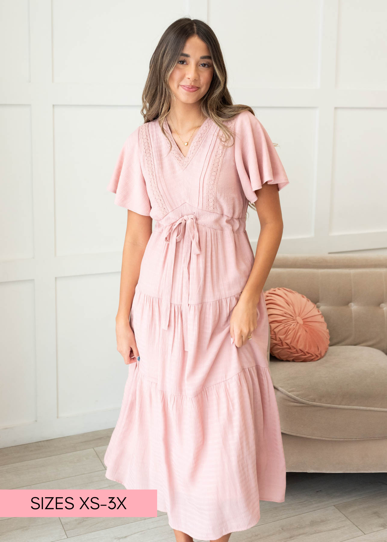 Emilee Blush Textured Tiered Dress