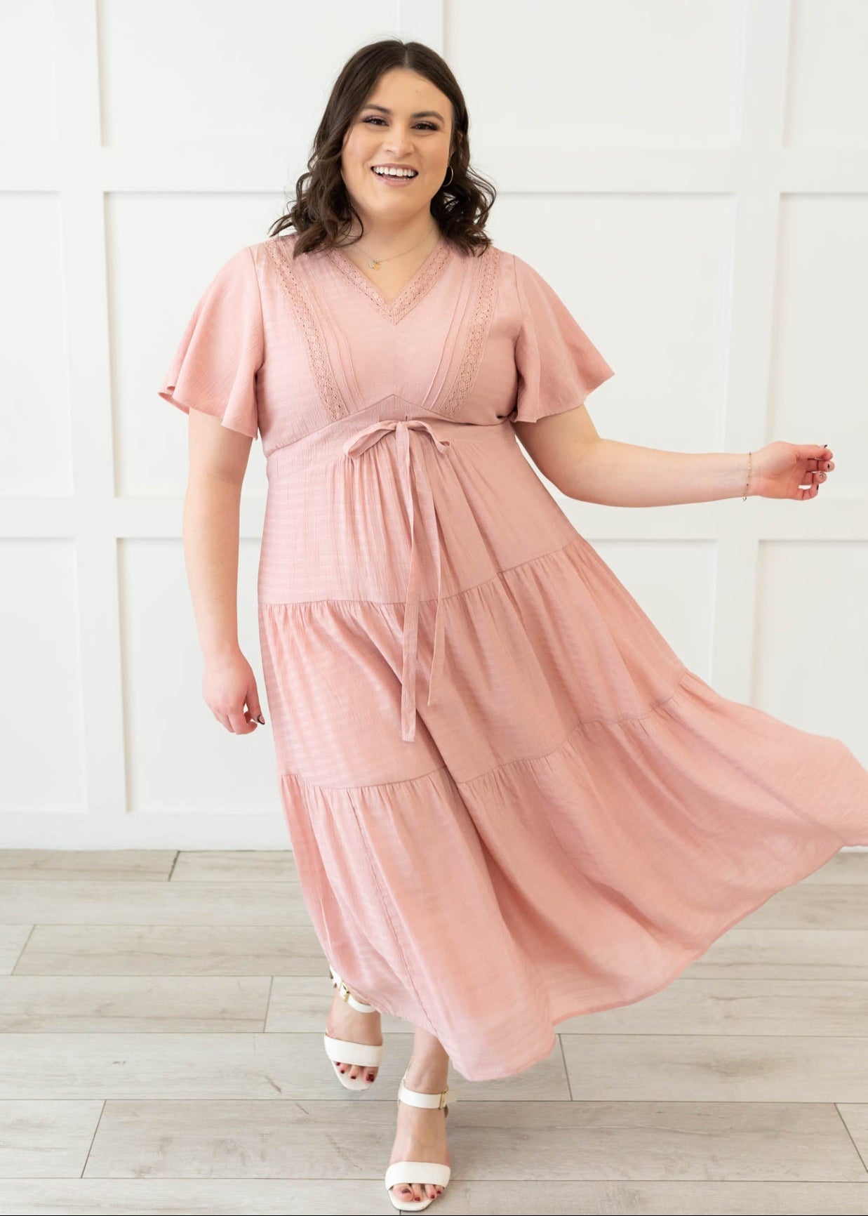 Emilee Blush Textured Tiered Dress