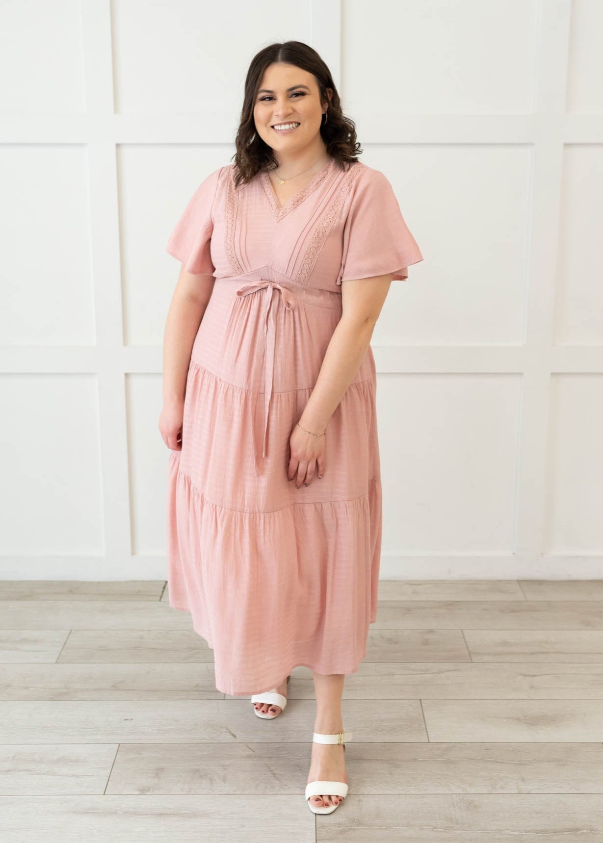 Emilee Blush Textured Tiered Dress