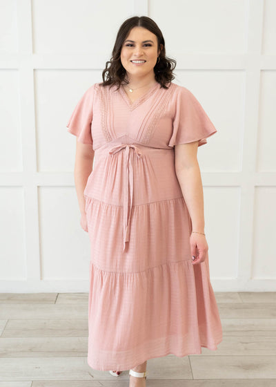 Emilee Blush Textured Tiered Dress