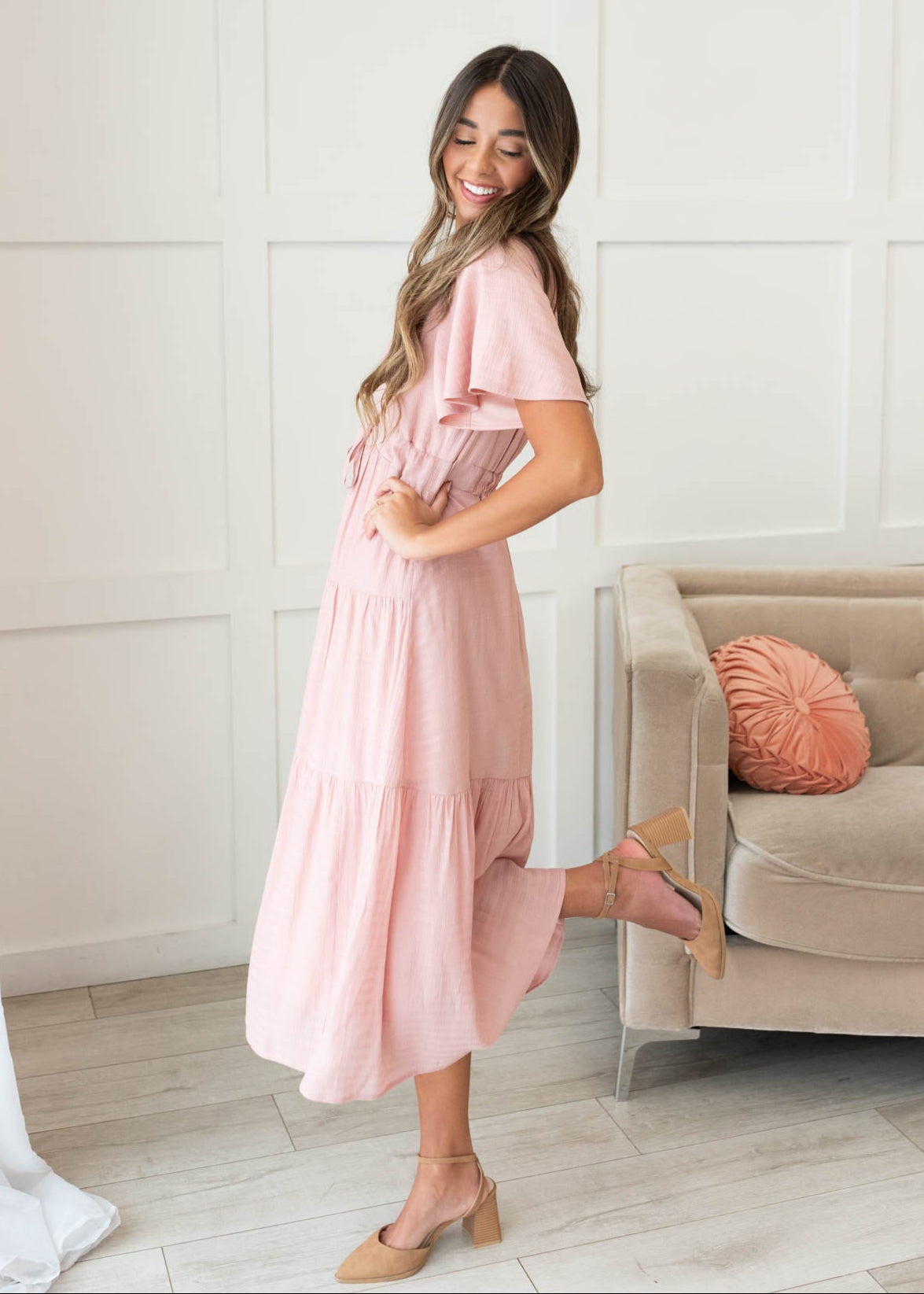 Emilee Blush Textured Tiered Dress