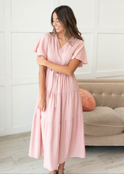 Emilee Blush Textured Tiered Dress