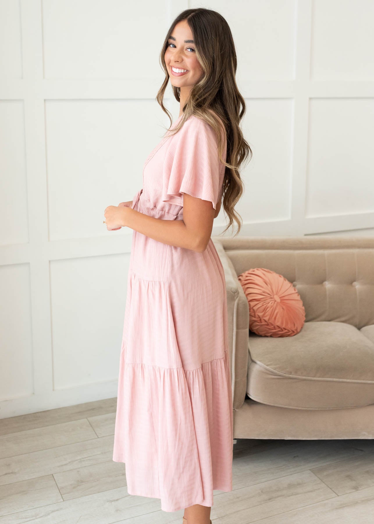 Emilee Blush Textured Tiered Dress