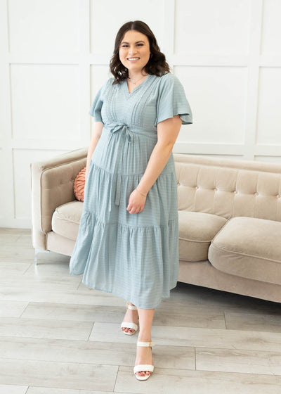 Emilee Dusty Blue Textured Tiered Dress