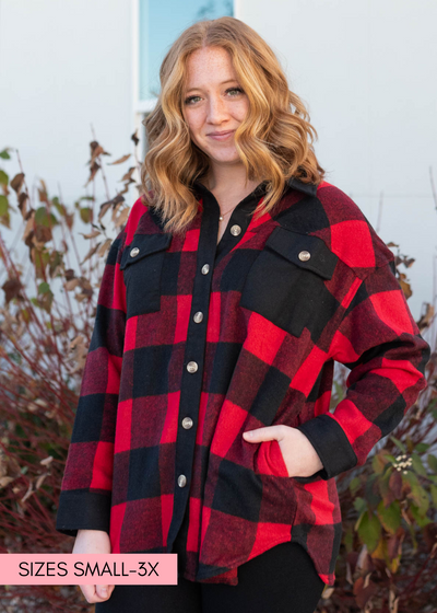 Buffalo check top with long sleeves and pockets