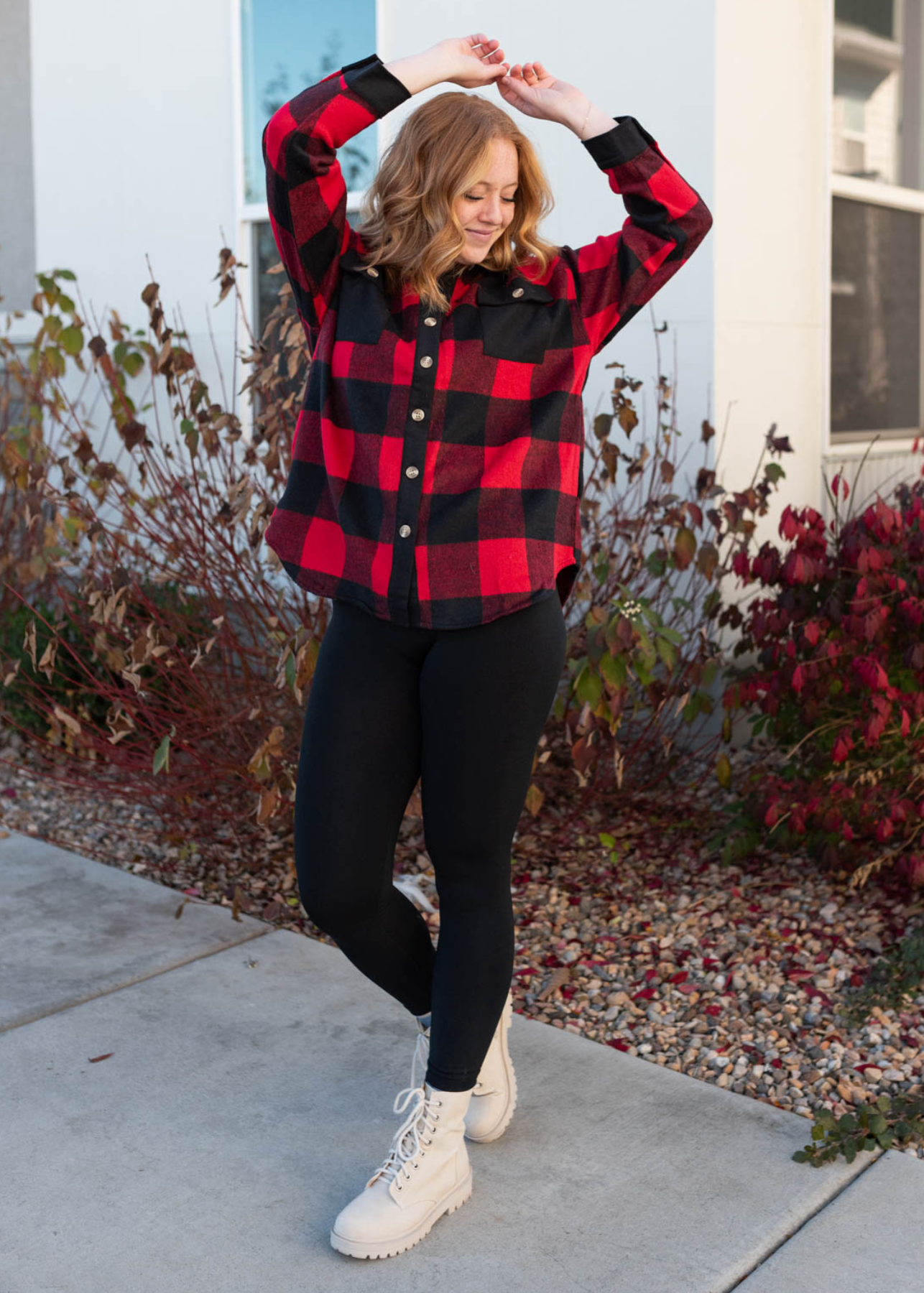 Long sleeve buffalo check top