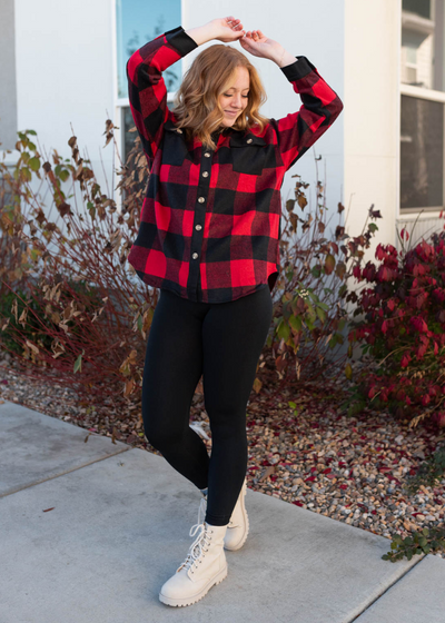 Long sleeve buffalo check top