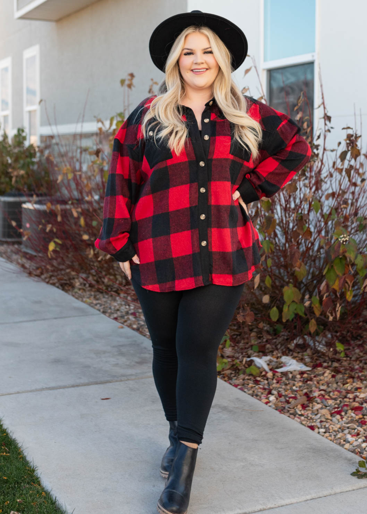 Button up plus size buffalo check top