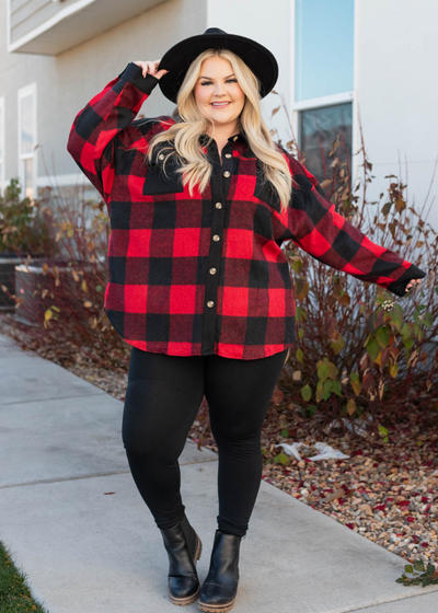 Long sleeve plus size buffalo check top