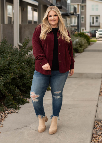 Longs sleeve plus size wine shacket