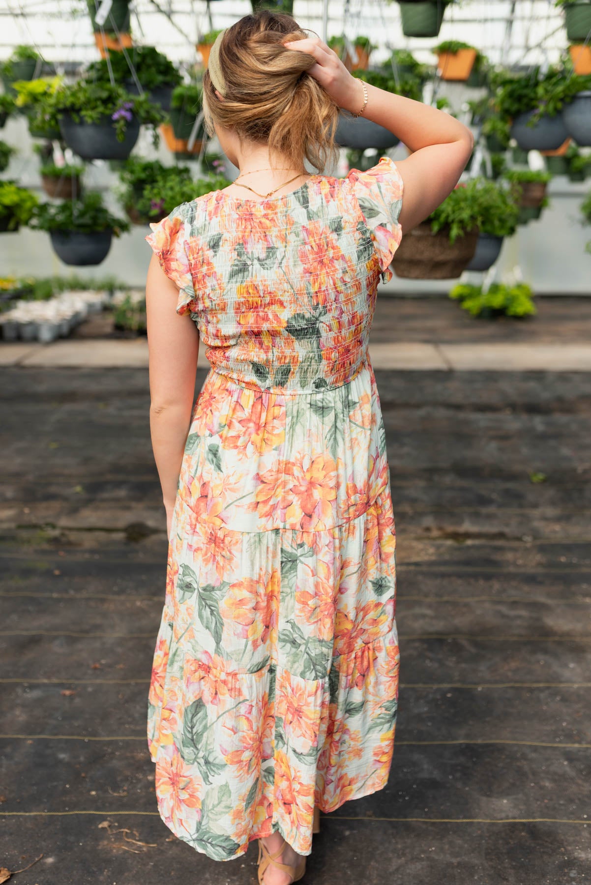 Back view of the mint floral dress