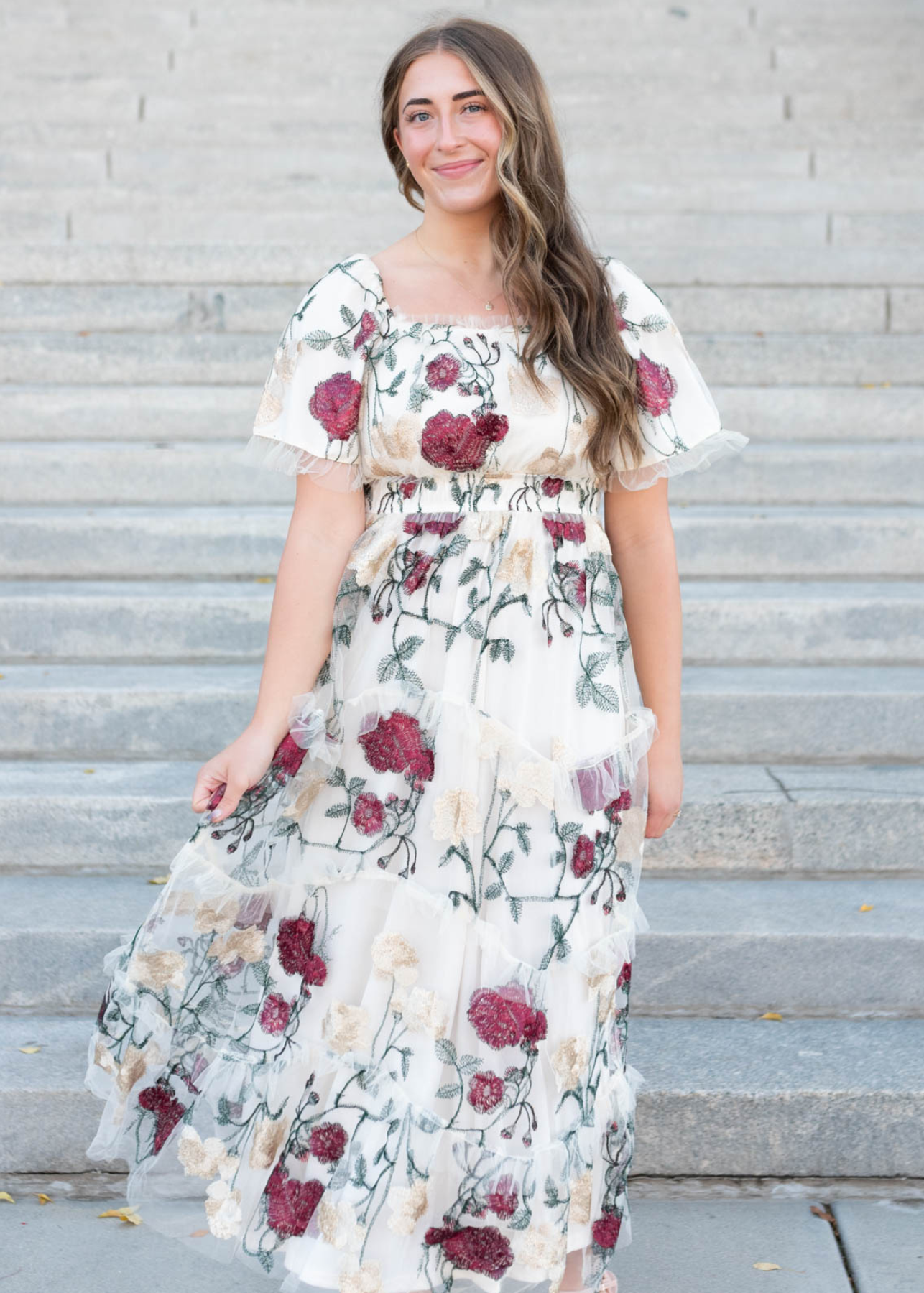 Cream floral mesh dress