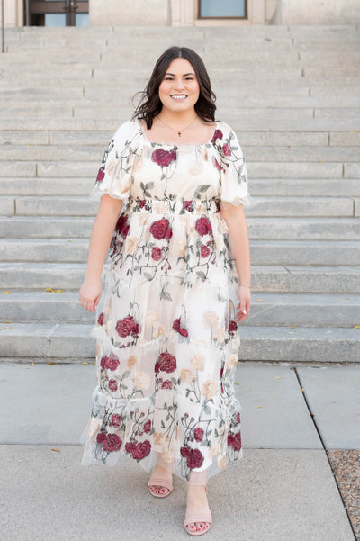 Cream floral mesh dress