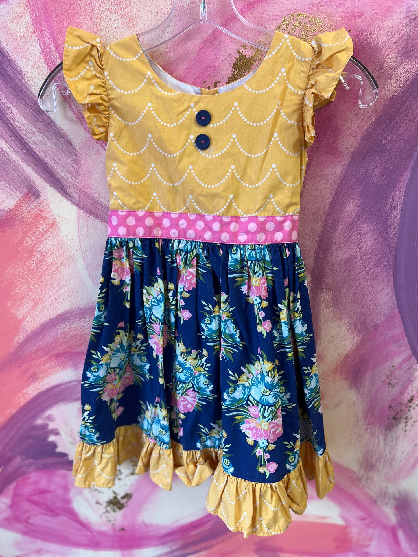 (Size 6-7) Eleanor Rose Yellow and Blue Dress