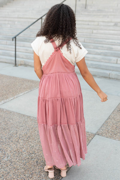 Back view of the desert rose overall dress