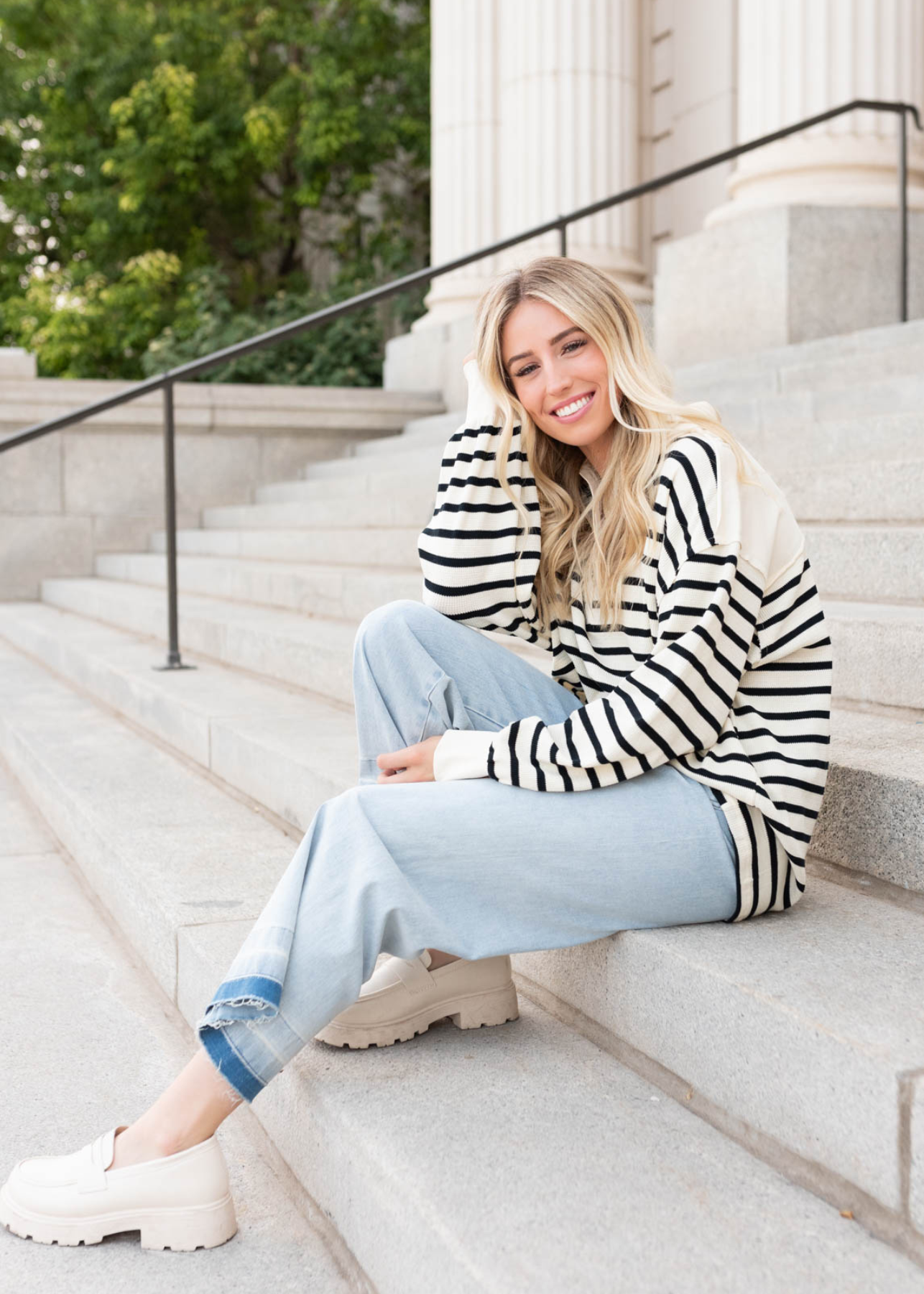 Black stripe pullover with long sleeves