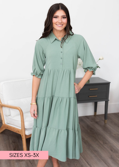 Green collared tiered dress