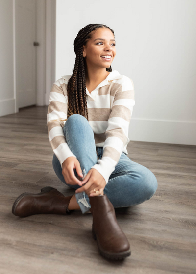 Taupe stirpe collarded sweater