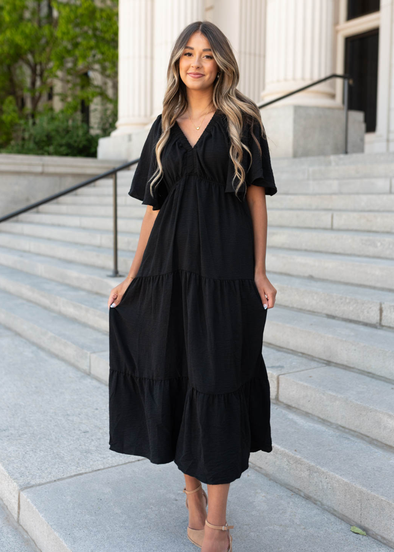 Black tiered maxi dress