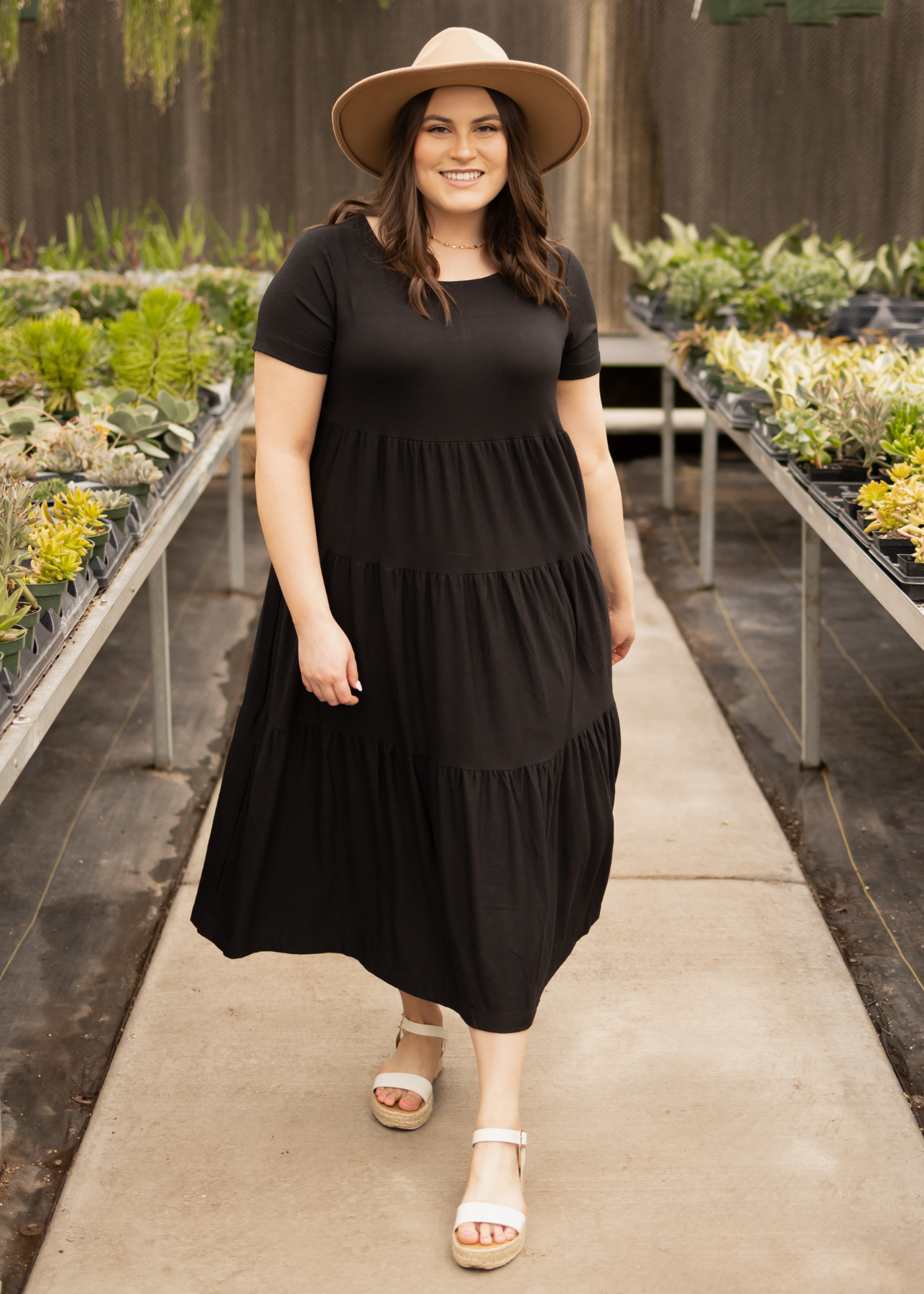 Plus size black tiered dress