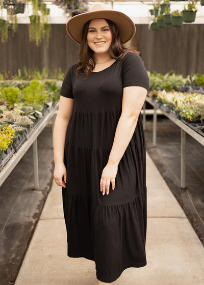 Plus size knit black tiered dress