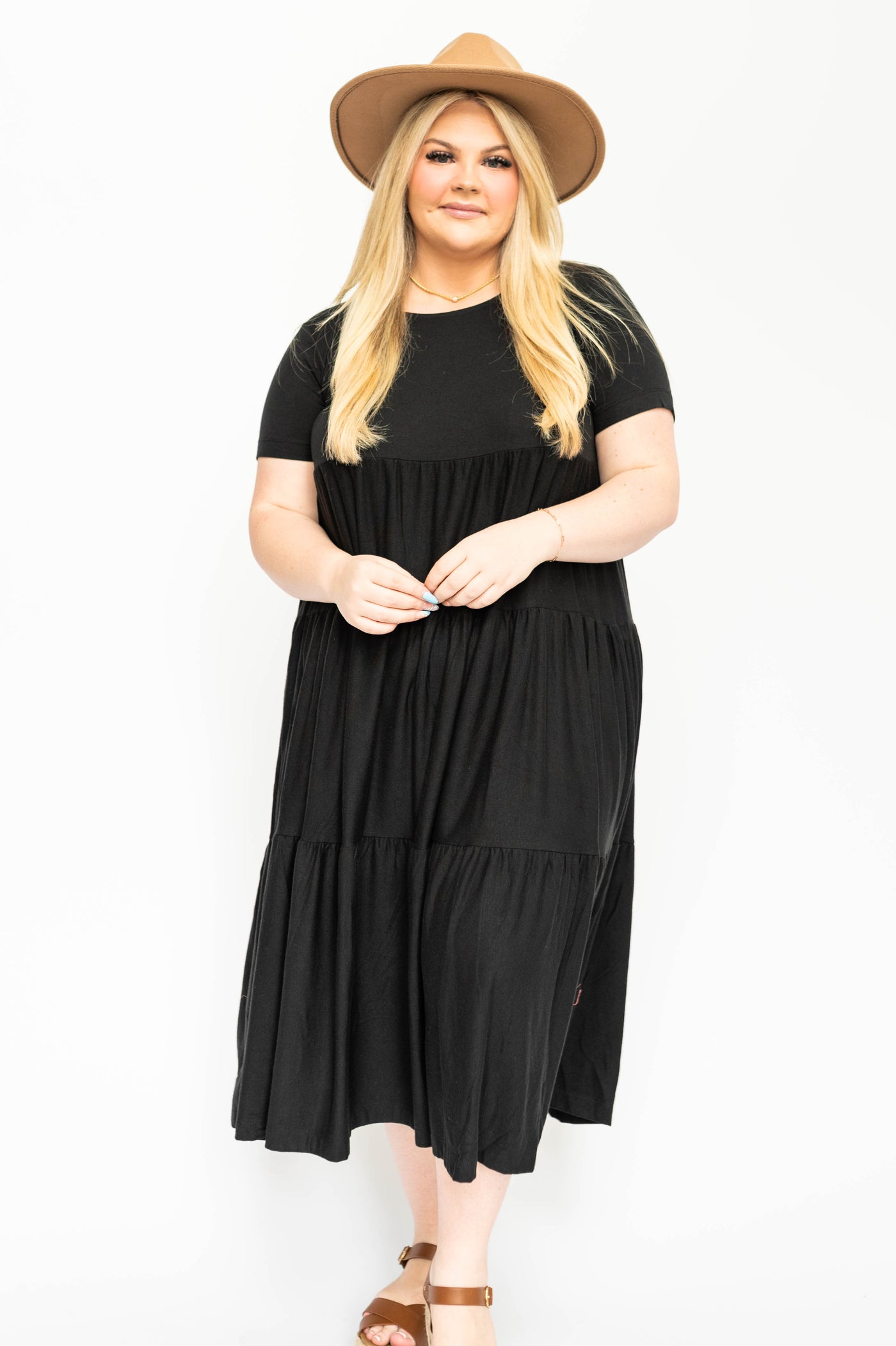 Knit plus size black short sleeve dress