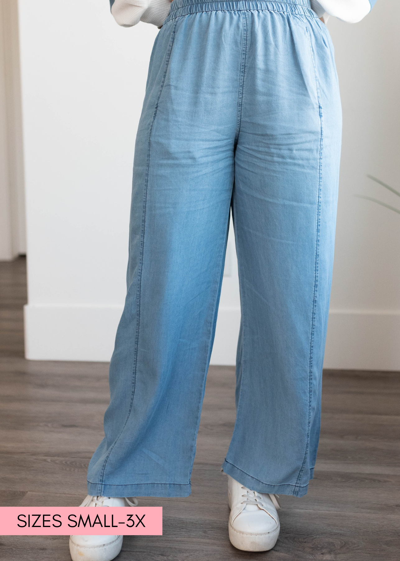 Wide leg denim linen pants
