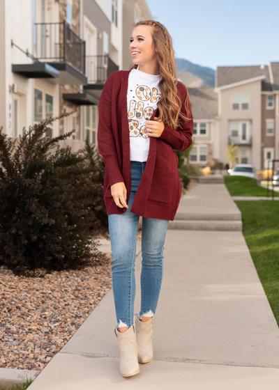 Long sleeve burgundy cardigan