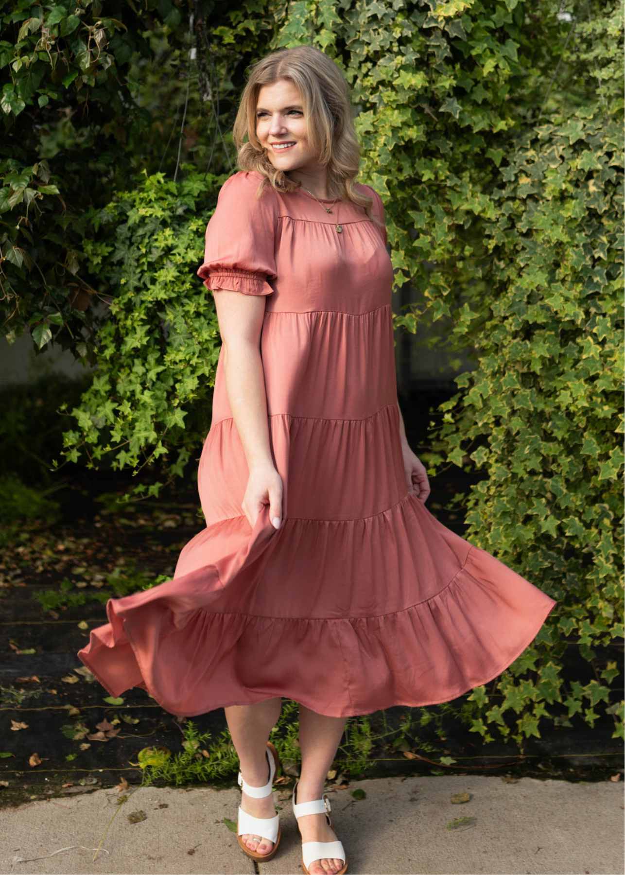 Clay satin tiered dress