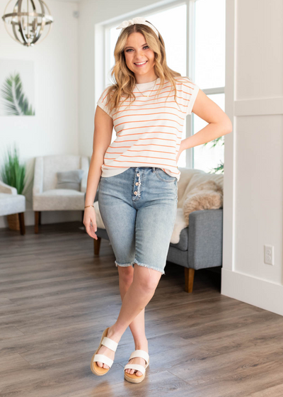 Coral stripe top