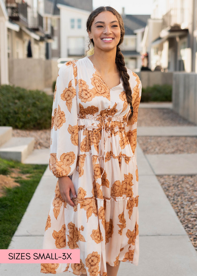 Tiered beige floral dress