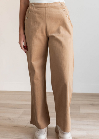 Tan wide leg pants with side buttons