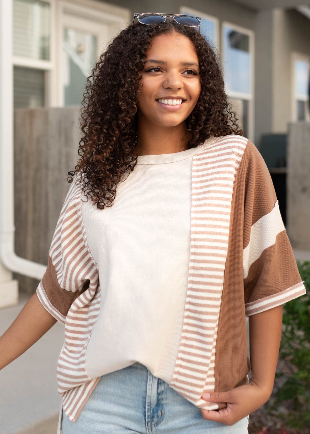 Small tan mixe pattern top