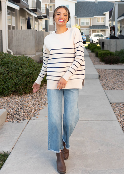 Long sleeve navy stripe sweater