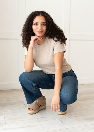 Small oatmeal ribbed knit top