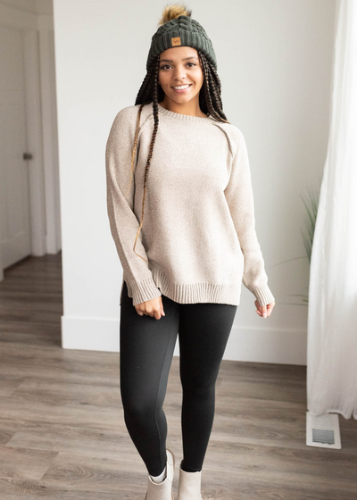 Taupe knitted sweater with long sleeves