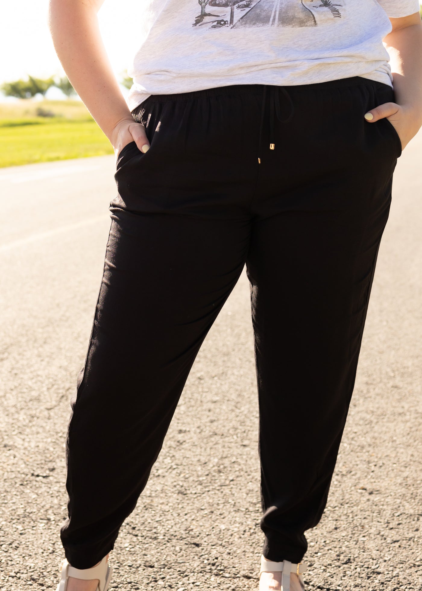 Plus size black joggers with pockets