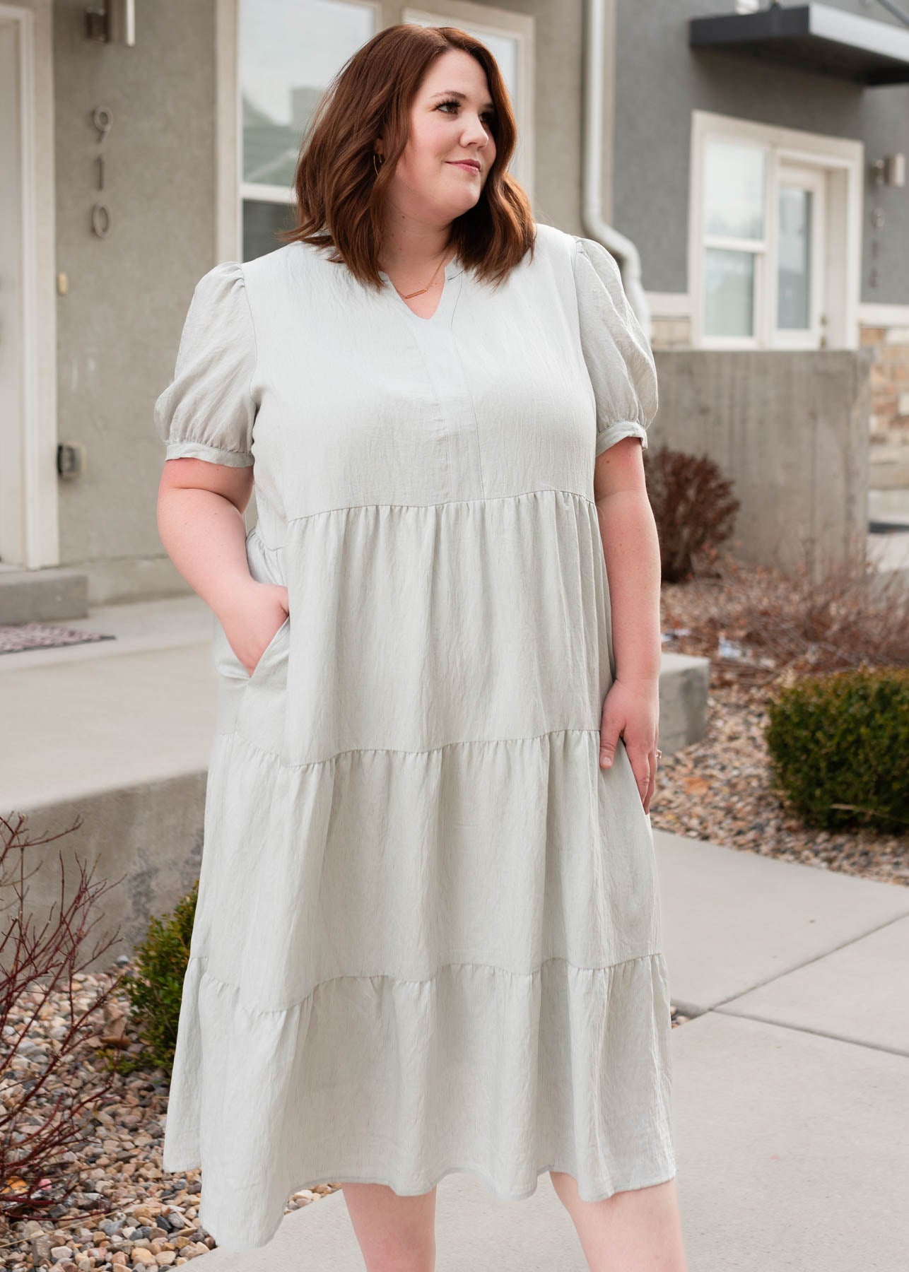 Light blue tiered dress with short sleeves