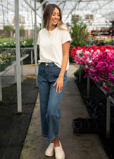 Ivory floral textured top