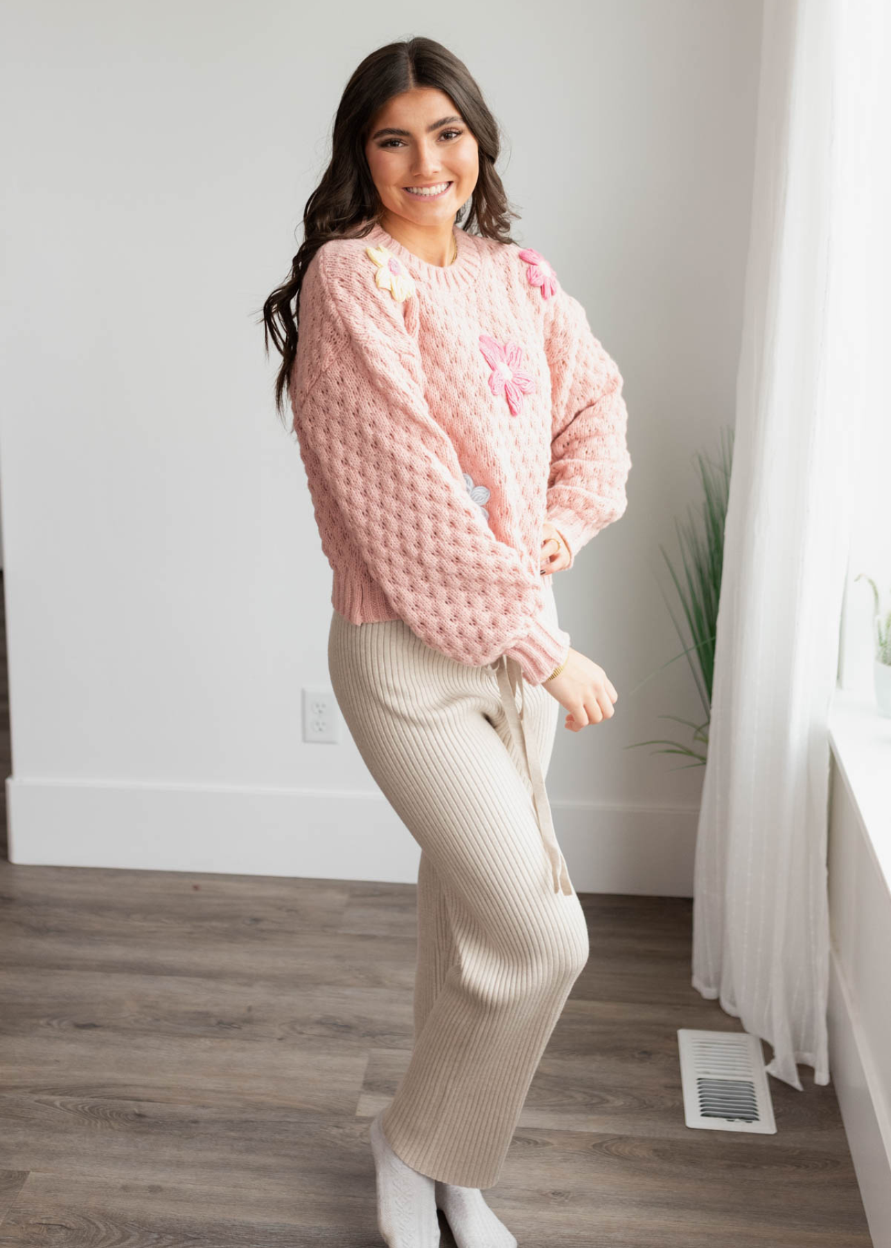 Blush knit flower sweater