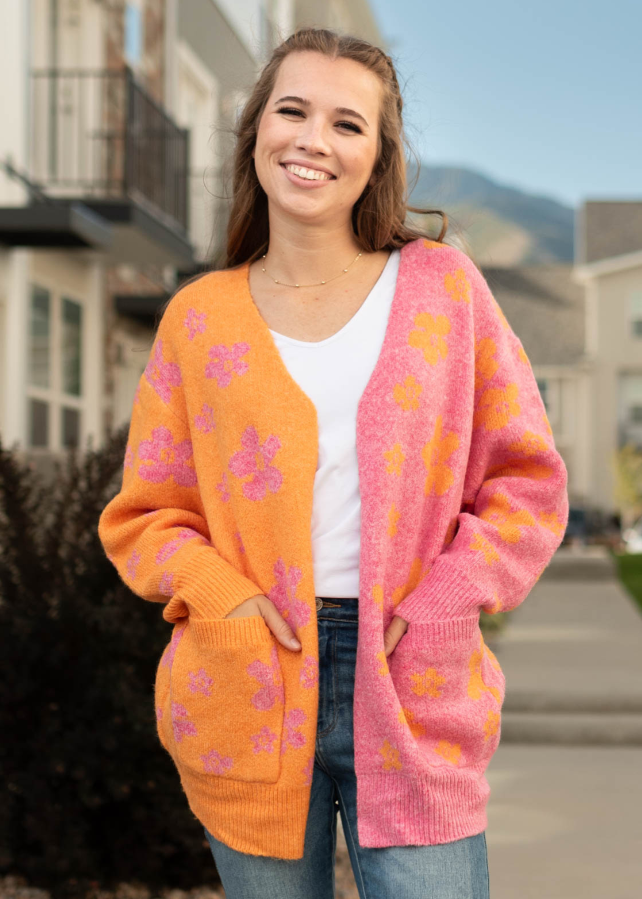 Orange cardigan with pockets