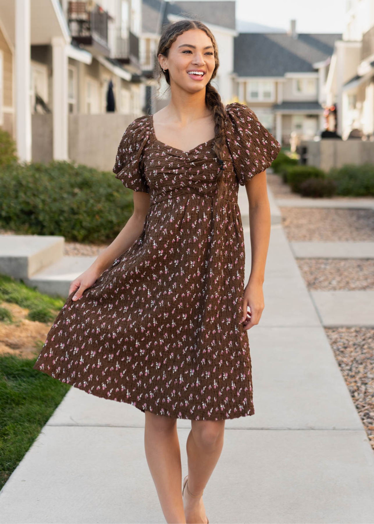 Brown floral dress