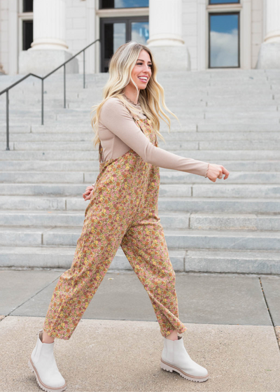 Wide leg marsala floral overalls