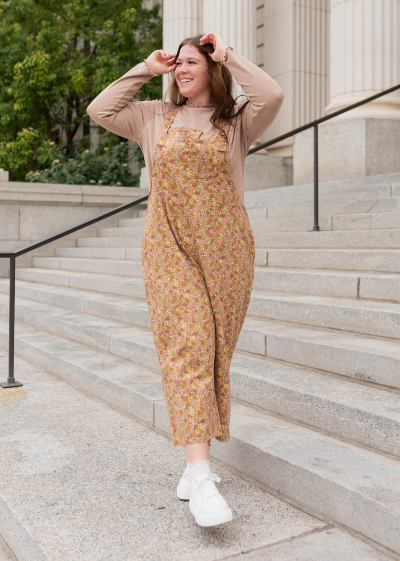 Plus size marsala floral overalls