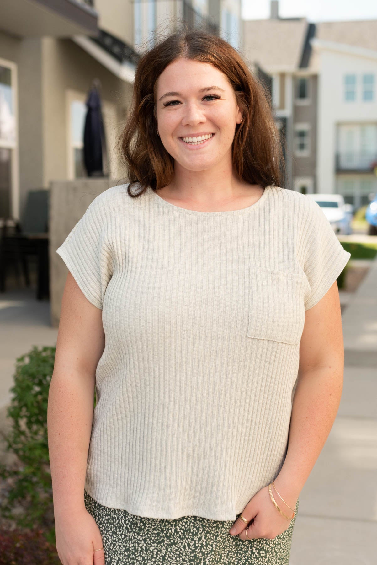 Plus size light grey ribbed top