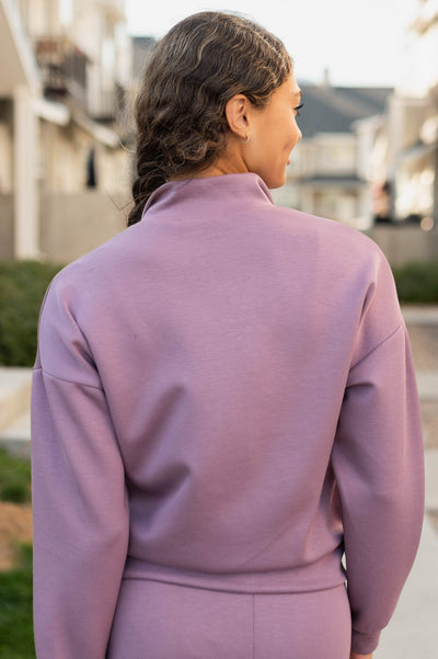 Iva Plum Fleece Quarter Zip Sweater