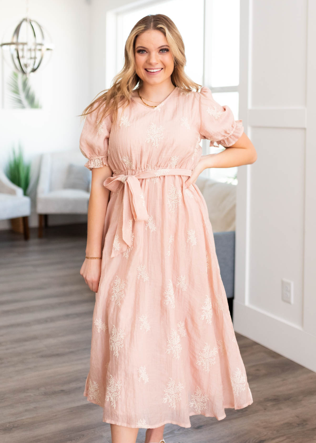 Short sleeve blush dress