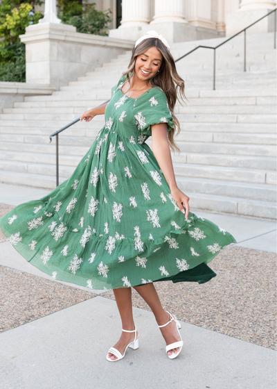 Emerald green embroidered ddress