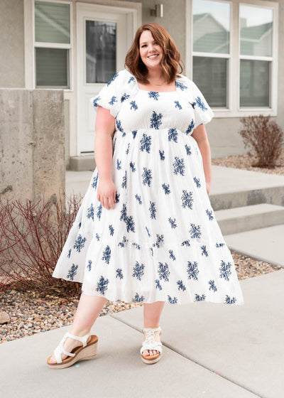 Plus size ivory embroidered dress