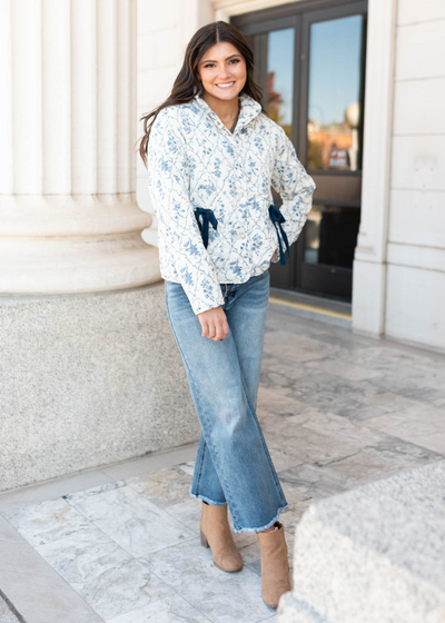 Jadah Cream Floral Printed Jacket